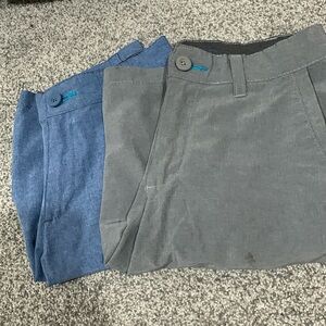 2 blue grey boys Reel Legends hybrid board shorts